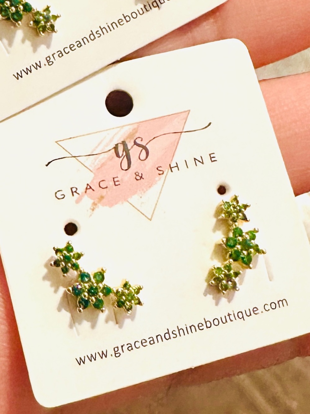 Grace & Shine Green Crystal Cluster Ear Climbers Stud unisex earrings